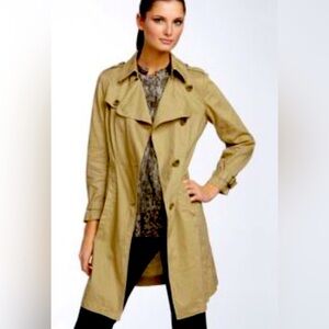THEORY Sz M Nania Hummingbird 100% Linen Trench Coat Pockets Buttons
